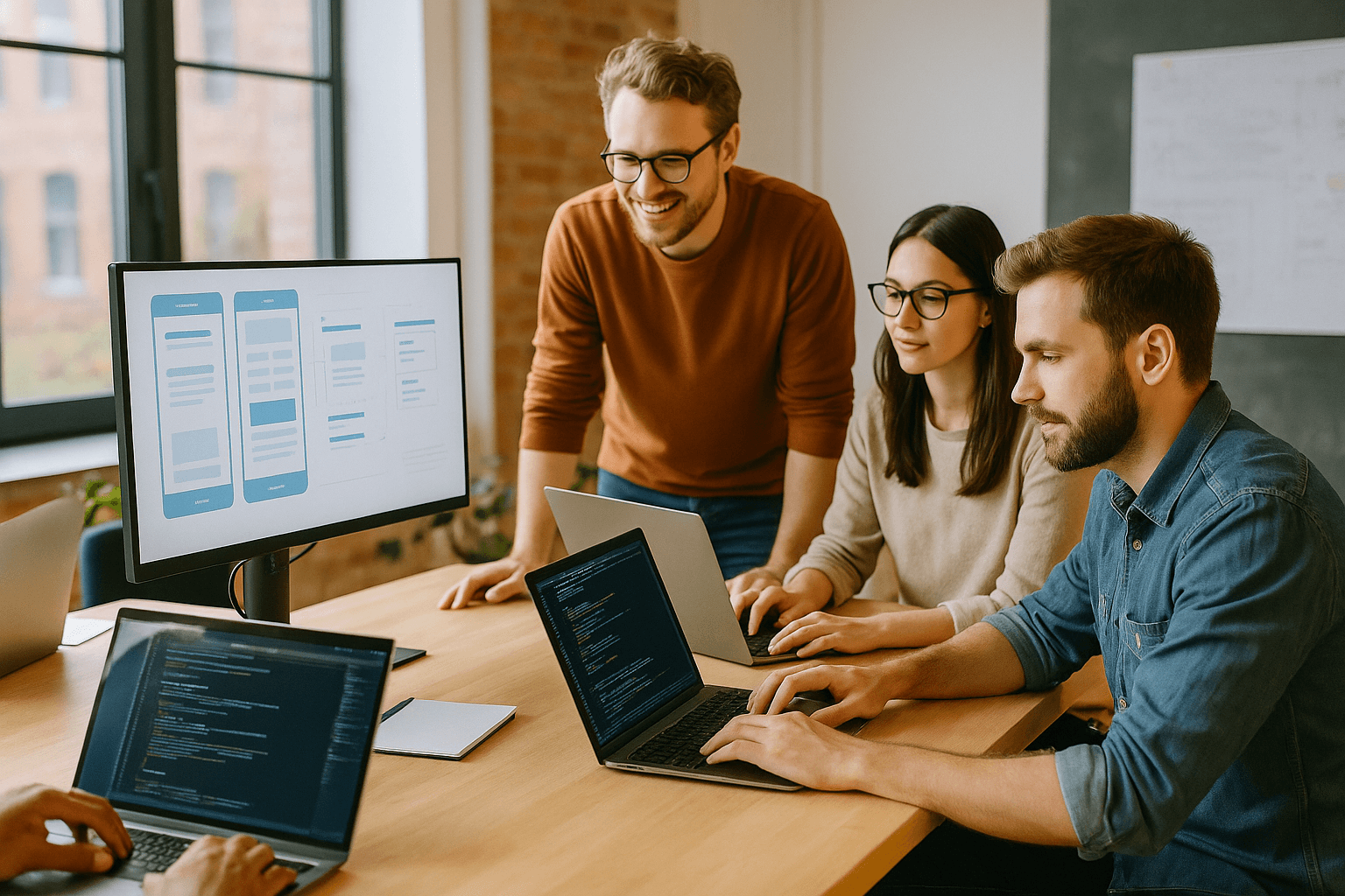 Devolopers collaborating on an application development project.
